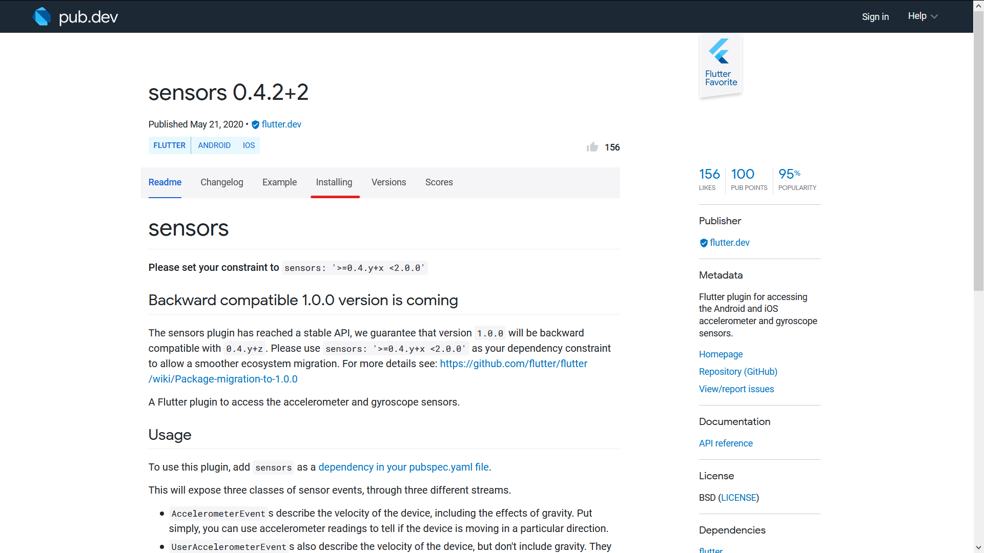 example pub.dev package details